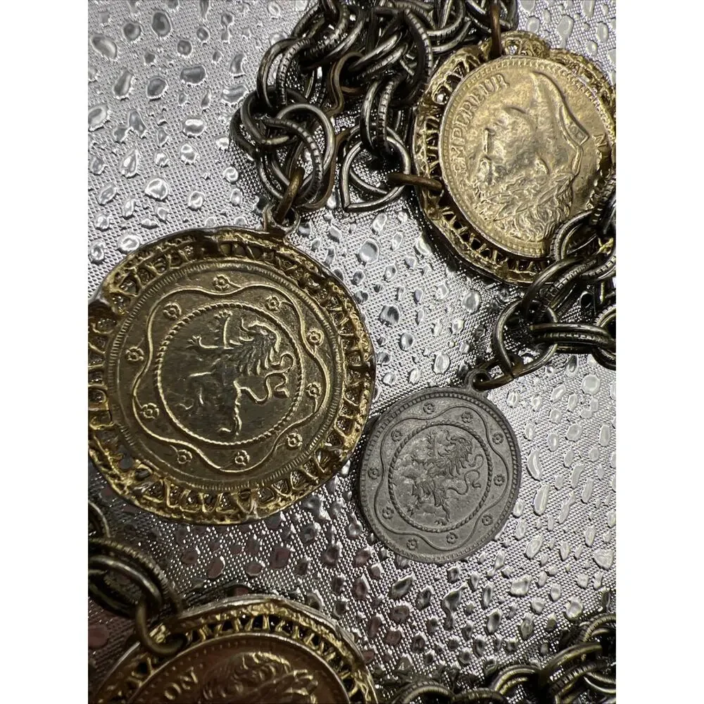 Vtg 1960s Napoleon III Coin Festoon Necklace Multi Strand Revival Runway Piece